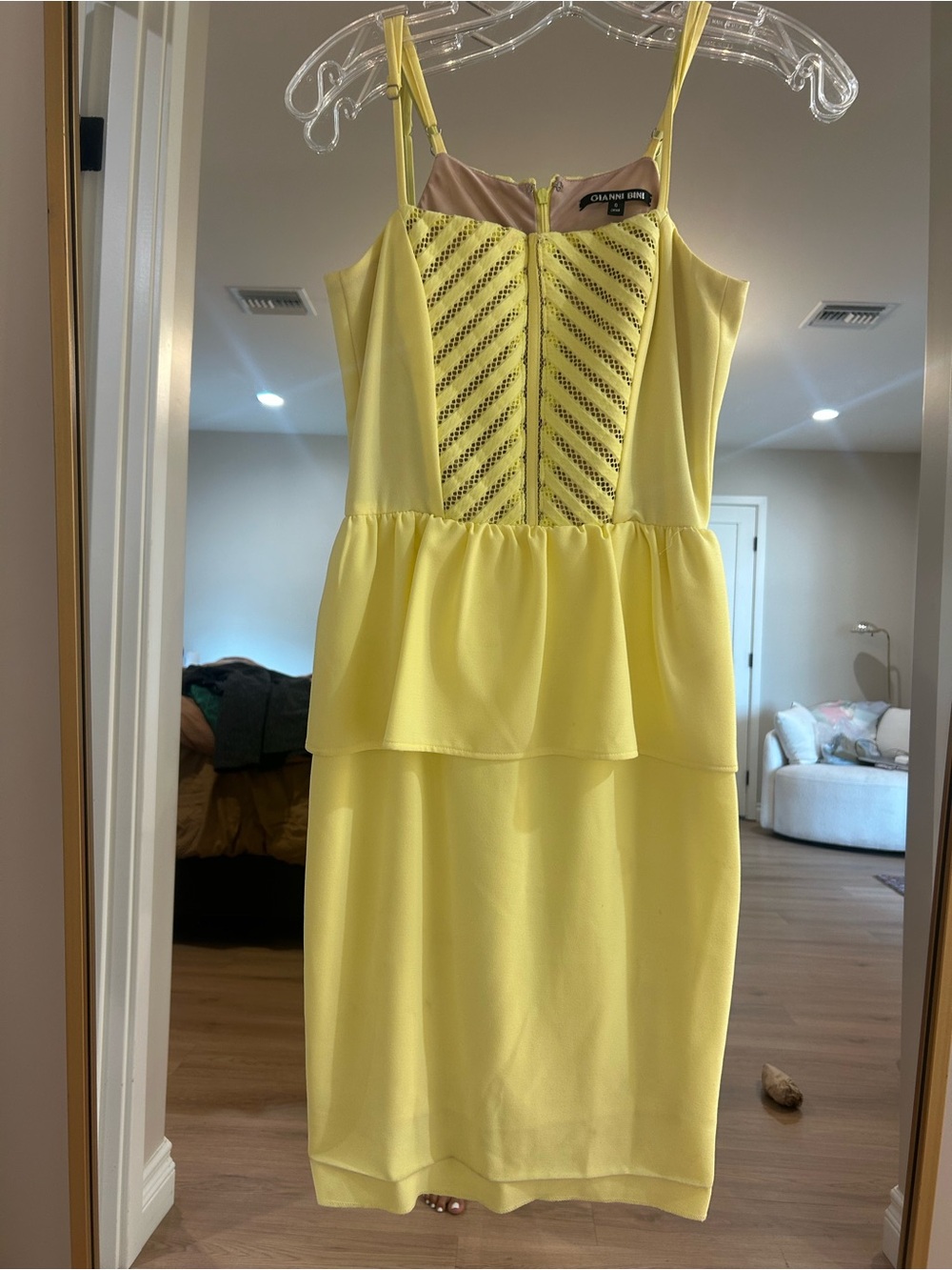 Butter yellow Gianni Bini Yellow Spaghetti-Strap Peplum Dress